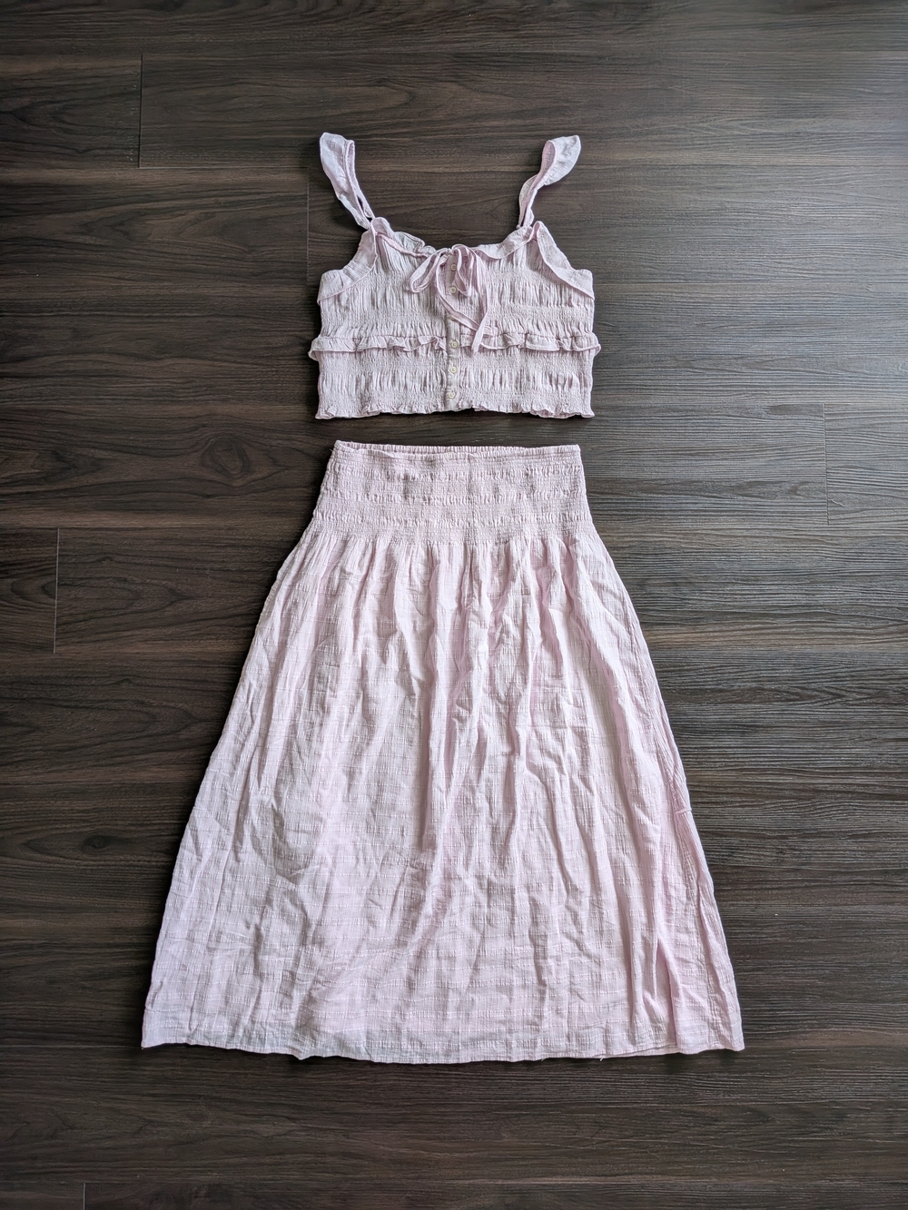 NWT American Eagle Smocked Ruffle Tank and Maxi Skirt Set Pastel Orchid Medium